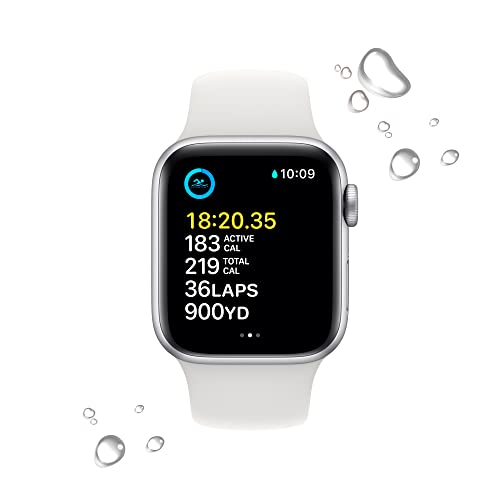 Apple Watch SE (2nd Gen) [GPS 40mm] Smart Watch w/Silver Aluminum Case & White Sport Band - S/M. Fitness & Sleep Tracker, Crash Detection, Heart Rate Monitor, Retina Display, Water Resistant