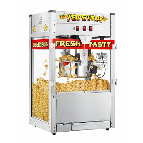 Top Star Popcorn Machine - 12oz Stainless-Steel Kettle, Reject Kernel Tray, Warming Light, and Accessories by Great Northern Popcorn (Red and Yellow)