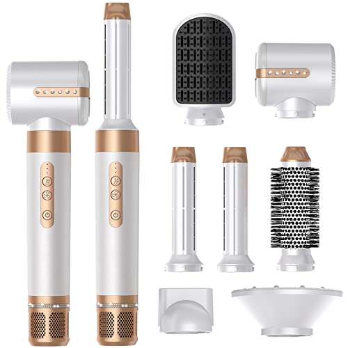 Hair Dryer, Blow Dryer Brush Set, 7 in 1 Hair Styling Tools 110000 RPM High Speed Ionic Hair Dryer with Diffuser, Left&Right Curling Wand, Round Brush, Hairdryer, Hair Straightener Brush, Nozzle
