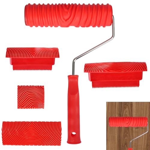 Wood Graining Tool, 5PCS Soft Rubber Wood Grain Tool Set Wood Grain Painting Tool Texture Paint Tool with Handle DIY Rubber Graining Tool for DIY Wall Room Art Decoration