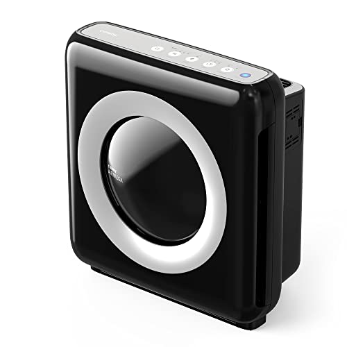 Front view of Coway AP-1512HH Mighty Air Purifier in black/silver