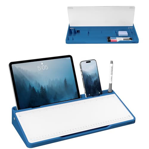 LOUKIN Glass Desktop Whiteboard, 15.3" x 5.6" Desktop Dry Erase Board with Dotted and Graduated Surface, Desktop Buddy, Great for Design and Drawing, 3 Markers and 1 Dry Erase Eraser Included (Blue)