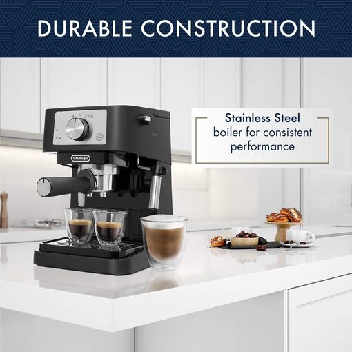 A sleek and stylish espresso machine that makes delicious coffee drinks at home.