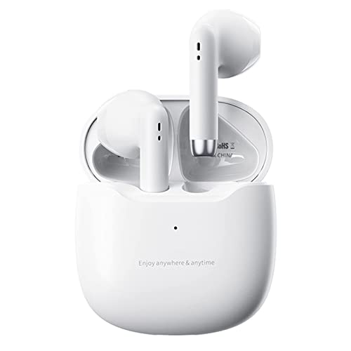 True Wireless Earbuds White Bluetooth 5.3 with Microphone for Working Out Noise Canceling Blue Tooth Ear Buds Deep Bass TWS Wireless Earphones with Charging Case in Ear Headphone for iPhone Android