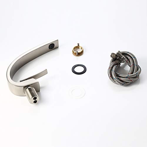 Homary 1-Handle Bathroom Sink Faucet with Pop Up Drain One Hole Deck Mount Curved Lavatory Faucet Solid Brass Mixer Basin Tap, Brushed Nickel