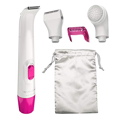 Woman using Remington kit on bikini line, showcasing smooth skin