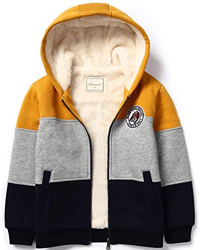 Bumeex Toddler Boy's Sherpa Fleece lined Jacket,Yellow Spring Fall Winter Warm Zip up Sweatshirt Hoodie 4t