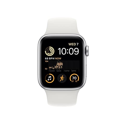 Apple Watch SE (2nd Gen) [GPS 40mm] Smart Watch w/Silver Aluminum Case & White Sport Band - S/M. Fitness & Sleep Tracker, Crash Detection, Heart Rate Monitor, Retina Display, Water Resistant
