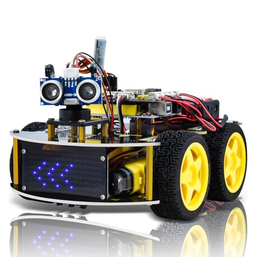 KEYESTUDIO Smart Car Robot,4WD Programmable DIY Starter Kit for Arduino for Uno R3,Electronics Programming Project/STEM Educational/Science Coding Kit for Teens Adults,15+