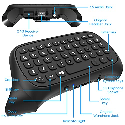 Keyboard for Xbox Series X/S Controller, for Xbox One/S/Controller Gamepad, 2.4Ghz Mini QWERTY Controller Keyboard Gaming Chatpad with Audio/Headset Jack for Xbox Series X/S Controller-Black
