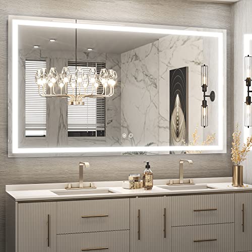 TETOTE 55 x 36 Inch LED Bathroom Mirror with Lights,Anti-Fog Dimmable Lighted Wall Mounted Vanity Mirror Master Bath Modern Makeup
