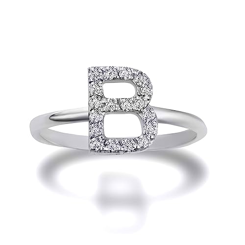 Personalized Women's 10K White Gold Diamond Accented Initial B High Polish Design Ring (Size 13)