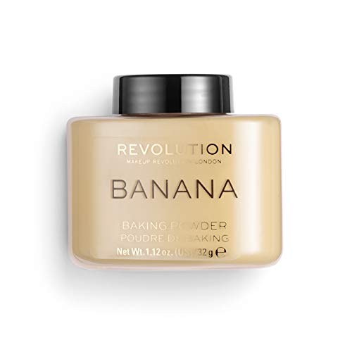 Makeup Revolution Loose Baking Powder, Make Up Setting Powder, Long Lasting Coverage, Reduces Shine, For Medium Skin Tones, Banana, 32g