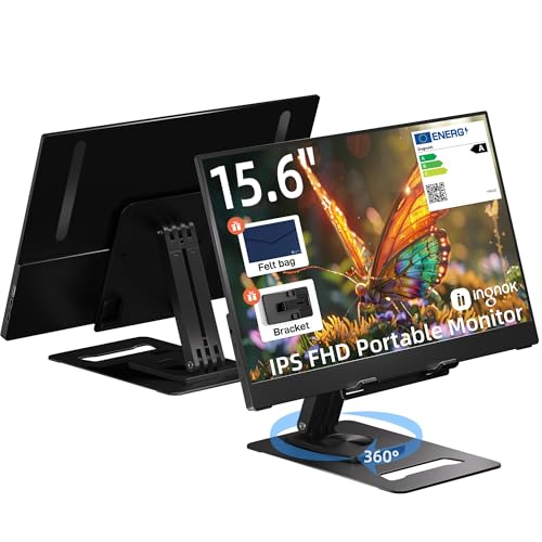 Ingnok Portable Monitor - Ultra-Slim 15.6 Inch FHD IPS Laptop Screen Extender with Adjustable Stand, USB-C Compatible, Ideal for Travel and Office