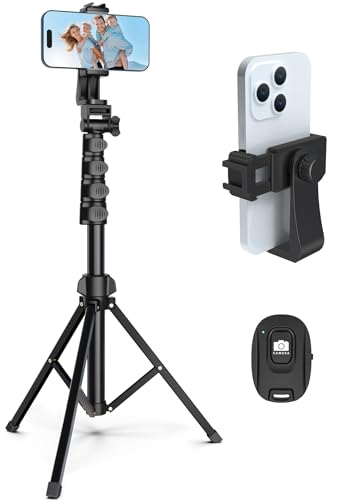 Liphisy 64” Tripod for Cell Phone & Camera, Phone Tripod with Remote and Phone Holder, Sturdy & Stable Height Adjustable Multi-Angle Shot Selfie Stick Tripod for Video Recording