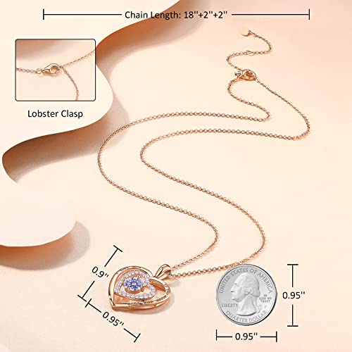 Christmas Gifts for Women Girls, 925 Sterling Silver Rose Gold Double Heart Pendant Necklaces with June Cubic Zirconia Birthstone Jewelry Birthday Gifts for Mom Grandma Daughter