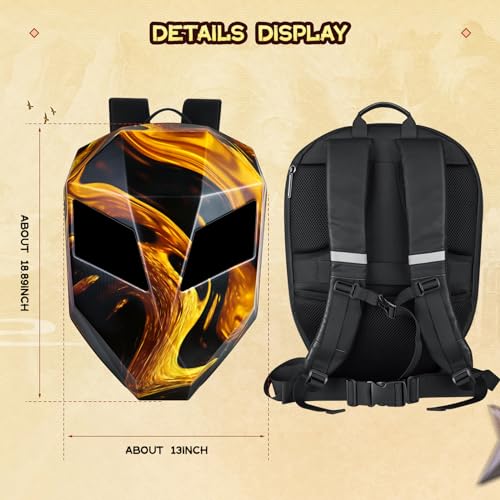 Front view of Flaming Knight LED motorcycle backpack with hard shell