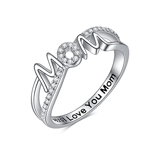 YFN Mom Mother Rings for Women Sterling Silver Mon Rings Mom Mother Jewelry for Women Birthday Gifts