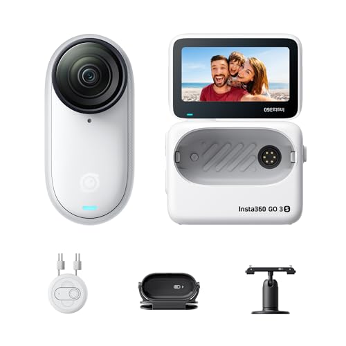 Insta360 GO 3S - 128 GB White 4K Tiny Portable Vlogging Camera, Hands-Free POVs, Mount Anywhere, Stabilization, 140 Min Battery Life, 10m Waterproof, Apple Find My, Pet POV
