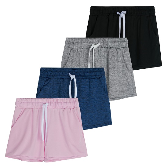 4 Pack: Girls Active Athletic Performance Quick Dry Fit Short Running Sports Shorts Soccer Tennis Summer Basketball Lounge Casual Sleep Bottoms Gym Workout Pockets Drawstring Dolphin- ST 1,LG (14)
