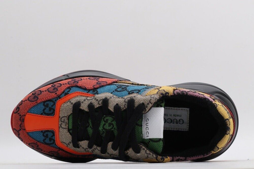 Gucci Rython sneakers in men's size 16G/17 US, made with multi-colored canvas and the signature GG monogram. Guaranteed authentic