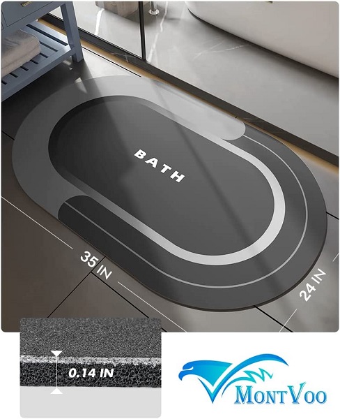 Bath Mat Rug-24"x35" Innovative Bathroom Rug Mat Super Absorbent Quick Dry Rubber Backed Dirt Resistant Bath Rugs Mats for Bathroom Non Slip Dark Gray Bathroom Rug for Shower Sink Bathtub