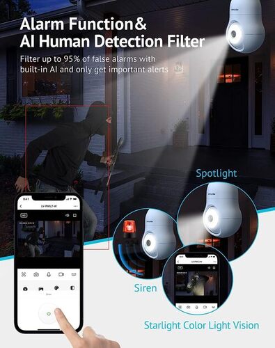 LaView 4MP 360° Wi-Fi bulb security camera installed in a light fixture.
