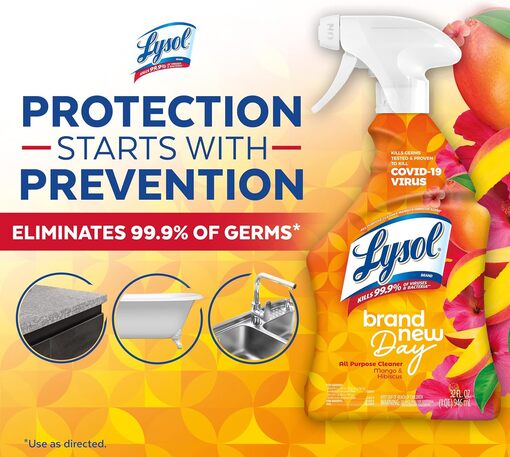 All-Purpose Cleaner, Sanitizing and Disinfecting Spray, To Clean and Deodorize, Mango & Hibiscus Scent, 32oz By Lysol