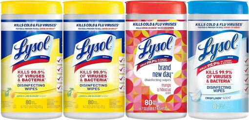 Disinfect & Refresh in Multiples! Disinfectant Wipes Bundle, Multi-Surface Antibacterial Cleaning Wipes, contains x2 Lemon & Lim Blossom, Crisp Linen, Mango & Hibiscus, 80 Count By Lysol