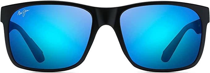 Maui Jim Red Sands w/ Patented PolarizedPlus2 Lenses Polarized Lifestyle Sunglasses, Matte Black/Blue Hawaii Polarized, Large