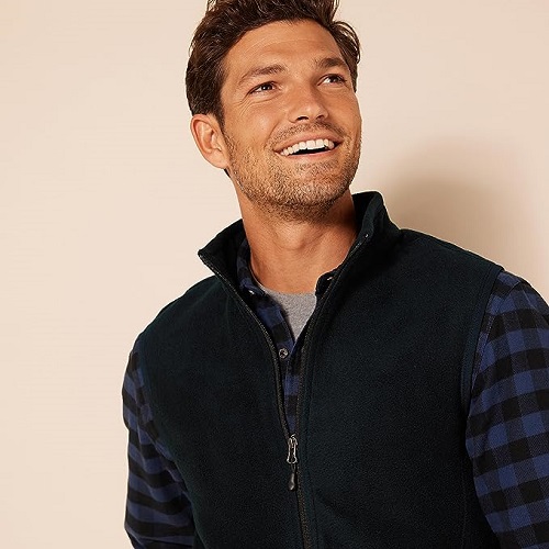 Amazon Essentials Men's Full-Zip Polar Fleece Vest, which is available in Big & Tall sizes
