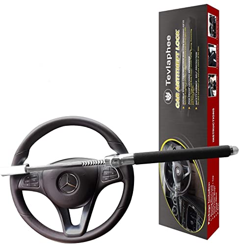 Steering Wheel Lock for Cars,Wheel Lock,Vehicle Anti-Theft Lock,Adjustable Length Clamp Double Hook Universal Fit Emergency Hammer Window Breaker Self Defense Heavy Duty Secure (Black)