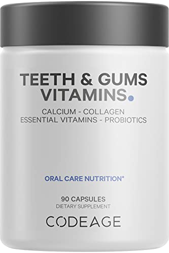 Teeth & Gums Vitamins + Oral Probiotics Supplement for Mouth - Whole Food Calcium, Collagen, Potassium, Vitamin C, D3, K2, Zinc – Oral Care & Dental Multivitamin Supplements - 90 Capsules