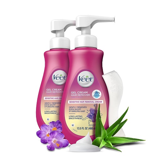 Veet Hair Removal Cream for Sensitive Skin - Painless bikini hair removal gel kit, dermatologically tested for body and intimate areas.