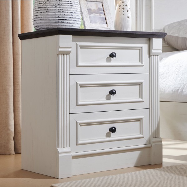 Wow97e Farmhouse 26 Tall Nightstand Charging Station 3 Drawers Dresser Bedroom Wood Rustic End Table W Roman Column Bedroom Living Room