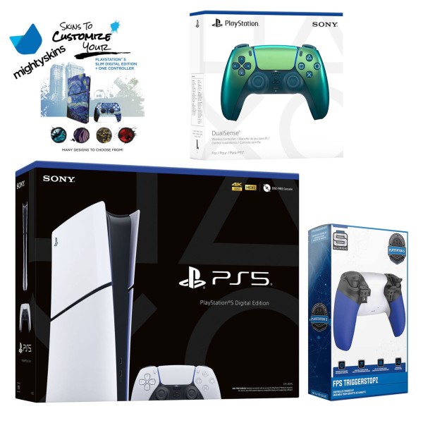 Walmart: Sony PlayStation 5 Slim Digital with Extra Chroma Teal Controller, Trigger Stop Kit and MightySkins Decal Voucher