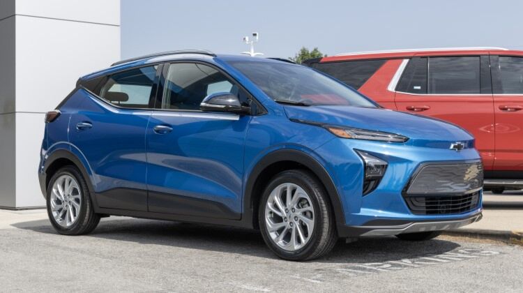 2023 Chevrolet Bolt EUV LT electric car parked on a dealership lot.