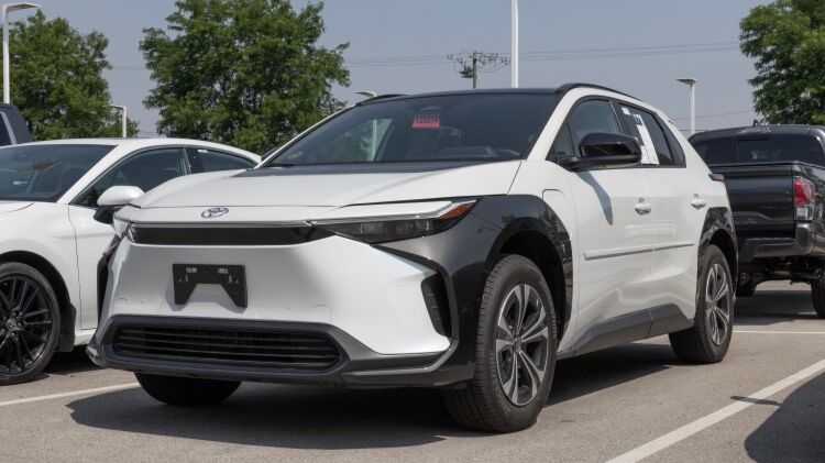 Toyota bZ4X electric crossover parked in a city street